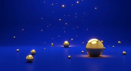 Naklejka premium Golden spheres abstract with deep blue background for festive backdrop