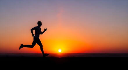 Silhouette of a man running against a vibrant sunset sky sunrise exercise
