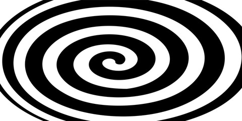 Black and white hypnotic spiral background. Radial optical illusion art. Swirl tunnel wallpaper. Spinning concentric circles. Vortex or whirlpool design for poster, banner, flyer, booklet. Vector