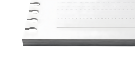 Blank white paper pad with punched holes, textured lines, clean
