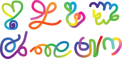 Rainbow abstract swirling lines and doodle shapes vibrant design Vector