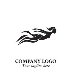 Woman Swimming Logo Symbol in Clean Minimal Vector Illustration on White Background