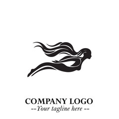 Woman Swimming Logo Symbol in Clean Minimal Vector Illustration on White Background
