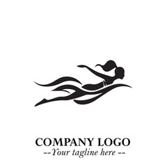 Woman Swimming Logo Symbol in Clean Minimal Vector Illustration on White Background
