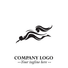 Woman Swimming Logo Symbol in Clean Minimal Vector Illustration on White Background