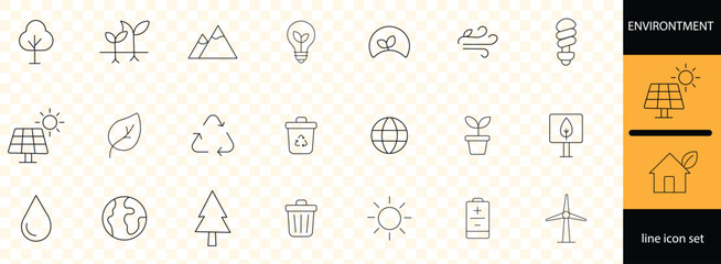 Environment icon set. Outline Icon Collection. Editable stroke. Vector illustration.