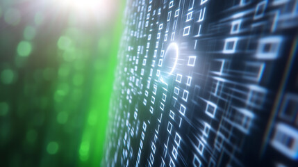 Abstract digital backdrop showcasing binary code streams and glowing data concepts for tech-driven projects and innovations.