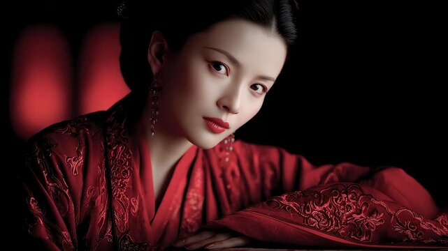 Tang Dynasty lady in red dress elegant and dignified