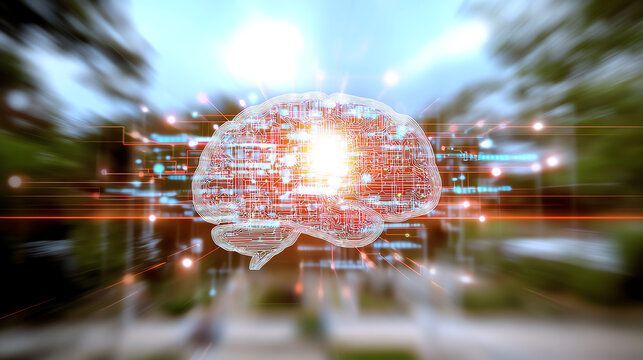 Abstract representation of a brain with glowing data, symbolizing technology and innovation in neuroscience and artificial intelligence. - Powered by Adobe