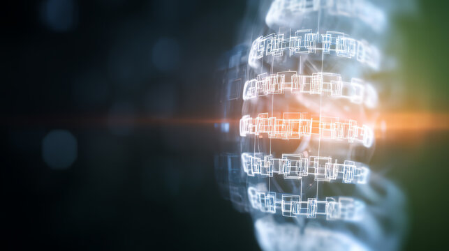 Abstract representation of artificial intelligence with glowing lines and nodes on a dark background, showcasing innovation.