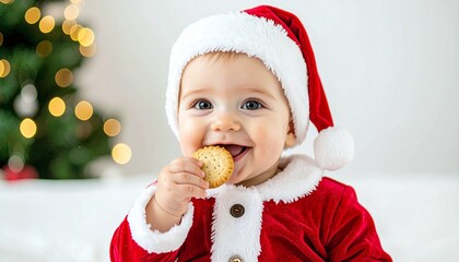 クッキーを食べるサンタの衣装の子ども | Child in Santa Costume Eating a Cookie
