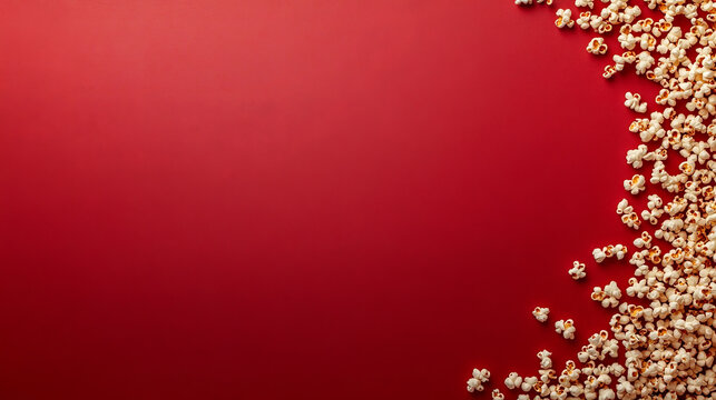 Popcorn red background snack scattered food cinematic texture copy space - Powered by Adobe