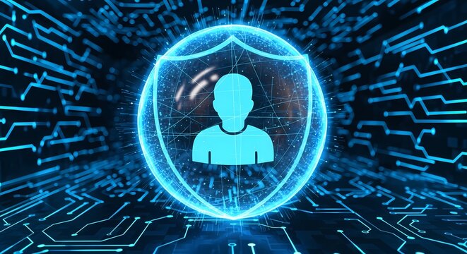 Futuristic Cybersecurity Shield Protecting Digital User Identity