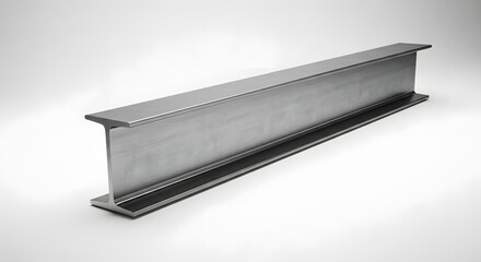 Shiny Steel I-Beam on White Background - Structural Engineering and Construction