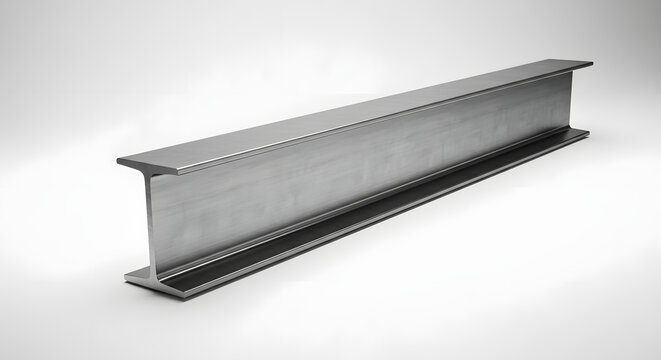 Shiny Steel I-Beam on White Background - Structural Engineering and Construction