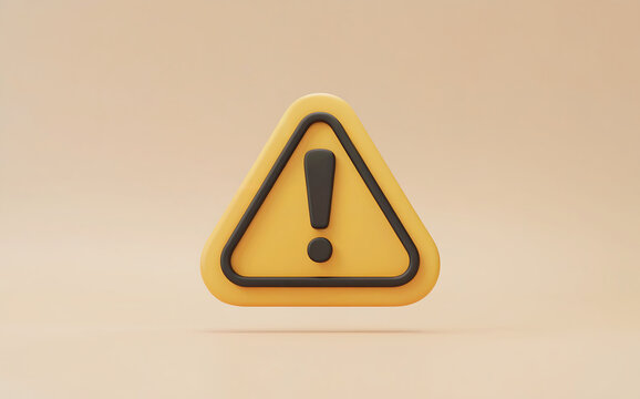 A 3d rendered yellow triangular warning sign with a black exclamation mark in the center, signifying caution or danger
