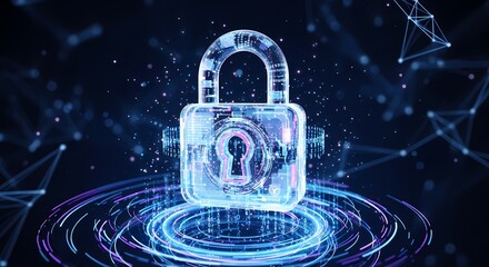 Futuristic Digital Padlock With Cybersecurity Interface and Glowing Data Rings