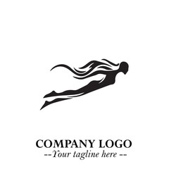 Woman Swimming Logo Symbol in Clean Minimal Vector Illustration on White Background