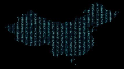 People's Republic of China Binary code map animation, Digital data visualization, alpha layer - Powered by Adobe