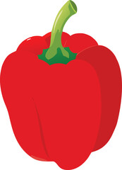 A vibrant illustration depicts a single bright red bell pepper with stem