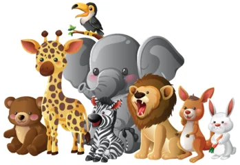 Fototapete Rund Kinder Group of Cartoon Jungle and Forest Animals Standing Together  © GraphicsRF