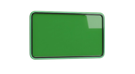 Shiny green rectangular blank sign with a glossy finish and a black border, 3D rendered user interface element