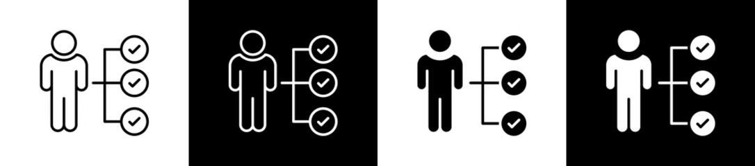Competence icon set in line and glyph style on black and white background