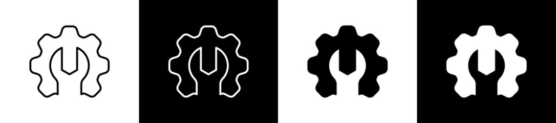 Maintenance icon set in line and glyph style on black and white background