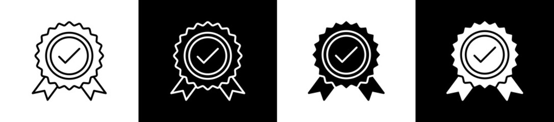Guarantee icon set in line and glyph style on black and white background