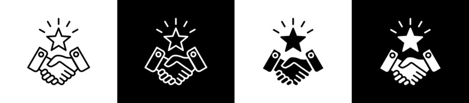 Win-Win icon set in line and glyph style on black and white background