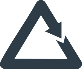 Minimalist triangular icon with three clockwise chasing arrows, representing recycling, sustainability, and a continuous loop process for environmental conservation