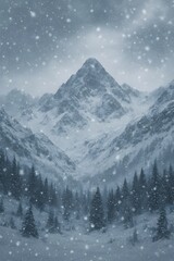 Obraz premium Snow-Covered Mountain Peaks in Winter Serenity