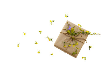 gift box for special in christmas and new year festival day with flowers arrangement flat lay postcard style 