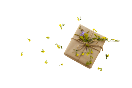 gift box for special in christmas and new year festival day with flowers arrangement flat lay postcard style  - Powered by Adobe