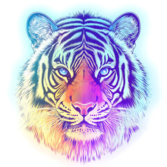 Rainbow Tiger head on white background