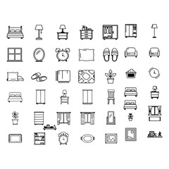 editable thin linear pure white background Minimalist bed room Interior line icons set