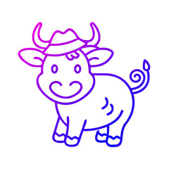 A cartoon bull with a hat isolated on
