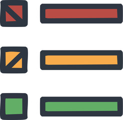 Three different colored progress bars and checkboxes, in a simple, hand-drawn style, representing stages of completion or status