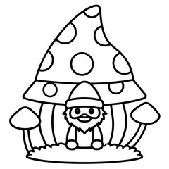 A charming gnome house with mushroom and a cute gnome isolated