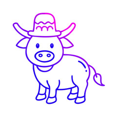 A cute cartoon bull wearing a hat isolated on
