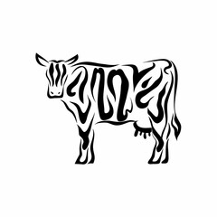 Black and white cow illustration isolated on