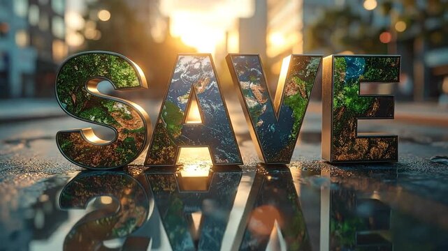 Save Earth conceptual illustration of sustainability and environmental preservation on a city street