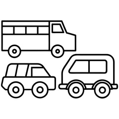 Outlined illustration of various vehicles isolated on