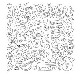 Hand-Drawn Doodle Extravaganza Alphabetical Chaos and Symbol Fusion with Geometric Patterns