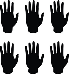 Obraz premium Six black silhouettes of open human hands arranged in a grid pattern