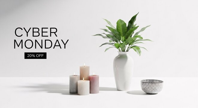 Cyber monday home decoration sale offering 20 percent off for simple decoration - Powered by Adobe