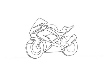 Fototapeta premium Continuous one line drawing modern motorsport. Motorsport bike in single line art illustration. Editable vector.