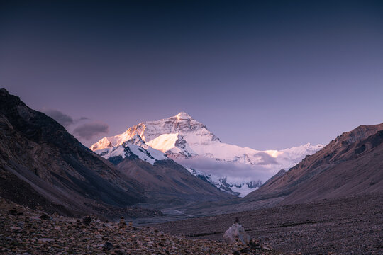 Mount Everest early in the morning taken from the base camp in Tibet