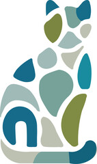 Naklejka premium Abstract mosaic cat with blue and green tones