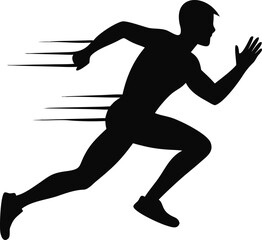 A silhouette of a man running quickly with motion lines showing speed